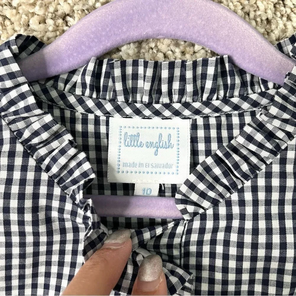 Little English Dress Girls 10 Black/White Gingham Plaid Long Sleeve‎ Ruffled